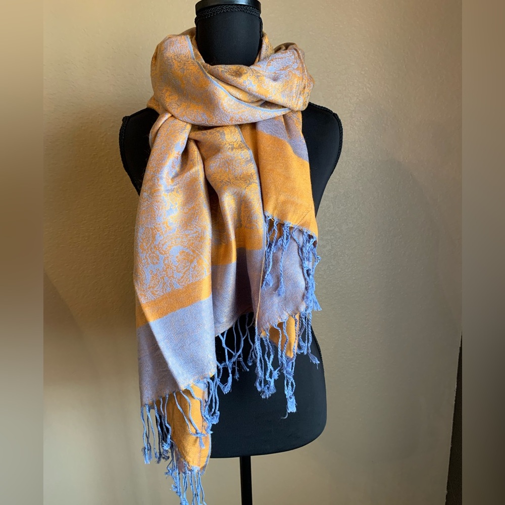 Pashmina Silk Orange Blue Scarf/Shawl